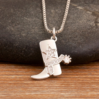 Nidin New Arrival Punk Boot Shape Zircon Pendant Necklace 3 Styles Choice For Female Male Trendy Personality Jewelry Party Gifts - Nextwave Zone