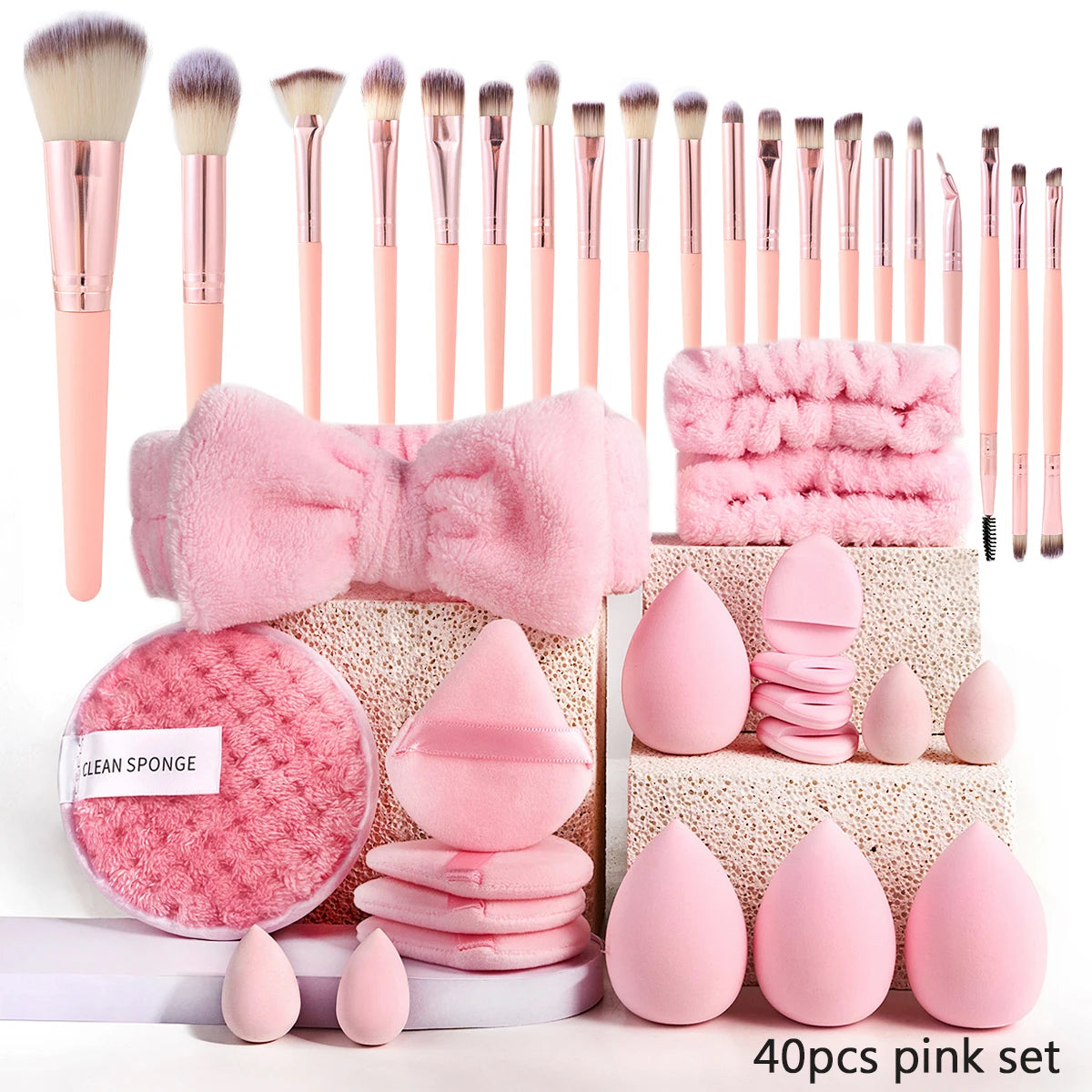 Makeup Brushes and Sponges Set, Pink Makeup Puff, Headband, Wristband Remover , 8-16mm DIY Eyelash Extension Kit makeup tool - Nextwave Zone