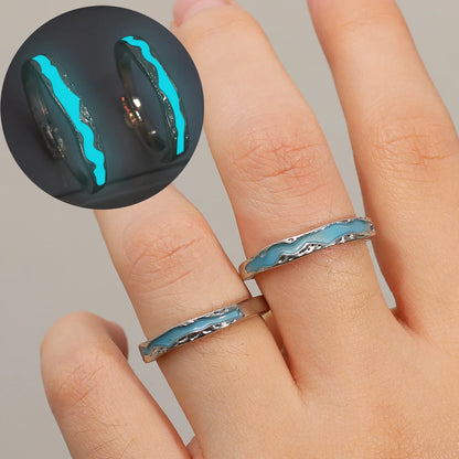 Romance Luminous Couple Ring Fashion Women Men Adjustable Finger Glow in Dark Blue Light Rings Vintage Luxury Love Couples Rings - Nextwave Zone