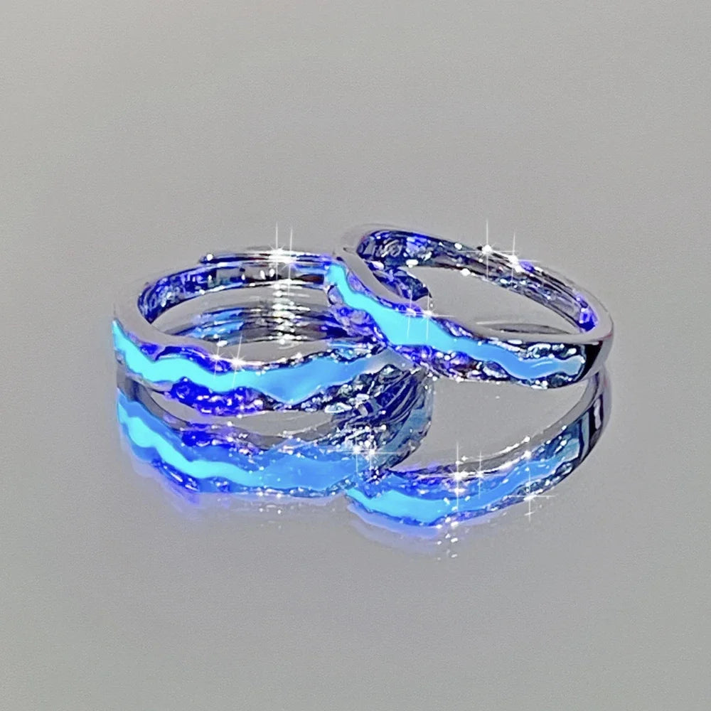Romance Luminous Couple Ring Fashion Women Men Adjustable Finger Glow in Dark Blue Light Rings Vintage Luxury Love Couples Rings - Nextwave Zone
