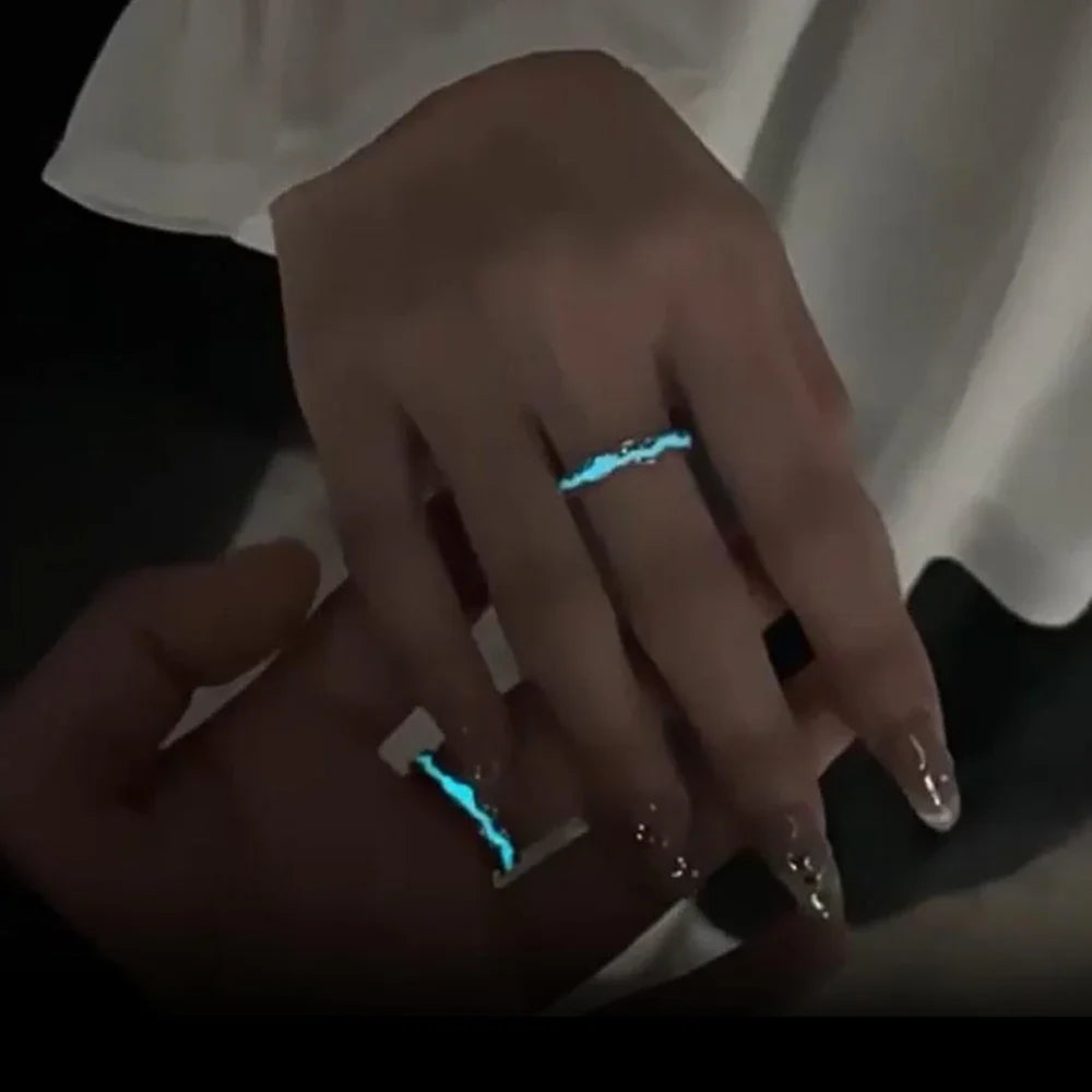 Romance Luminous Couple Ring Fashion Women Men Adjustable Finger Glow in Dark Blue Light Rings Vintage Luxury Love Couples Rings - Nextwave Zone