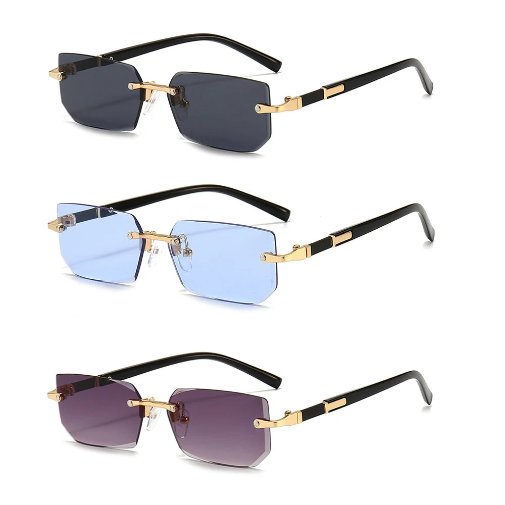 Rimless Sunglasses Rectangle Fashion Popular Women Men Shades Small Square Sun Glasses For Female Male Summer Traveling Oculos - Nextwave Zone