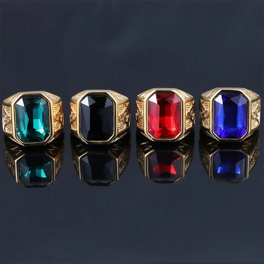 Punk Vintage Masonic Stone Rings for Men Women Party Creative Multi Colored Stainless Steel Letter G Ring Jewelry Gift Wholesale - Nextwave Zone