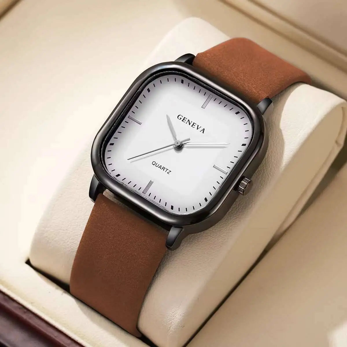 Fashion Square Minimalist Men's Quartz Watch Casual Leather Strap Wristwatch Reloj Hombre（Without Box） - Nextwave Zone