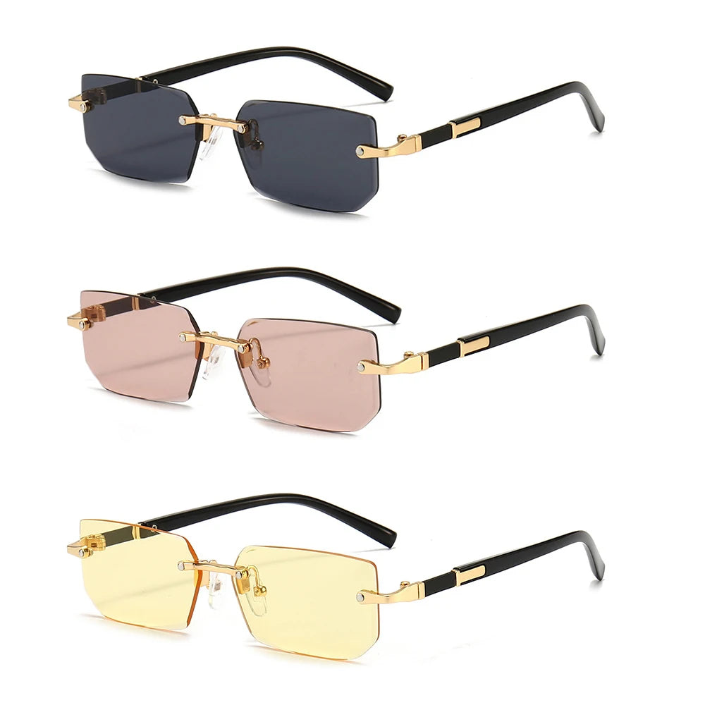 Rimless Sunglasses Rectangle Fashion Popular Women Men Shades Small Square Sun Glasses For Female Male Summer Traveling Oculos - Nextwave Zone