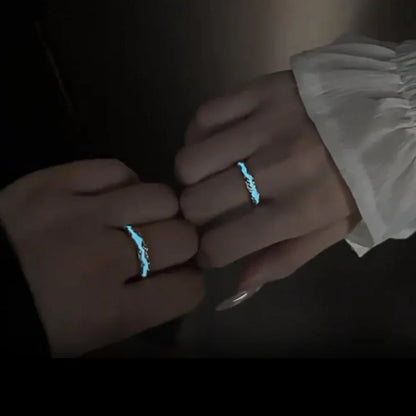 Romance Luminous Couple Ring Fashion Women Men Adjustable Finger Glow in Dark Blue Light Rings Vintage Luxury Love Couples Rings - Nextwave Zone