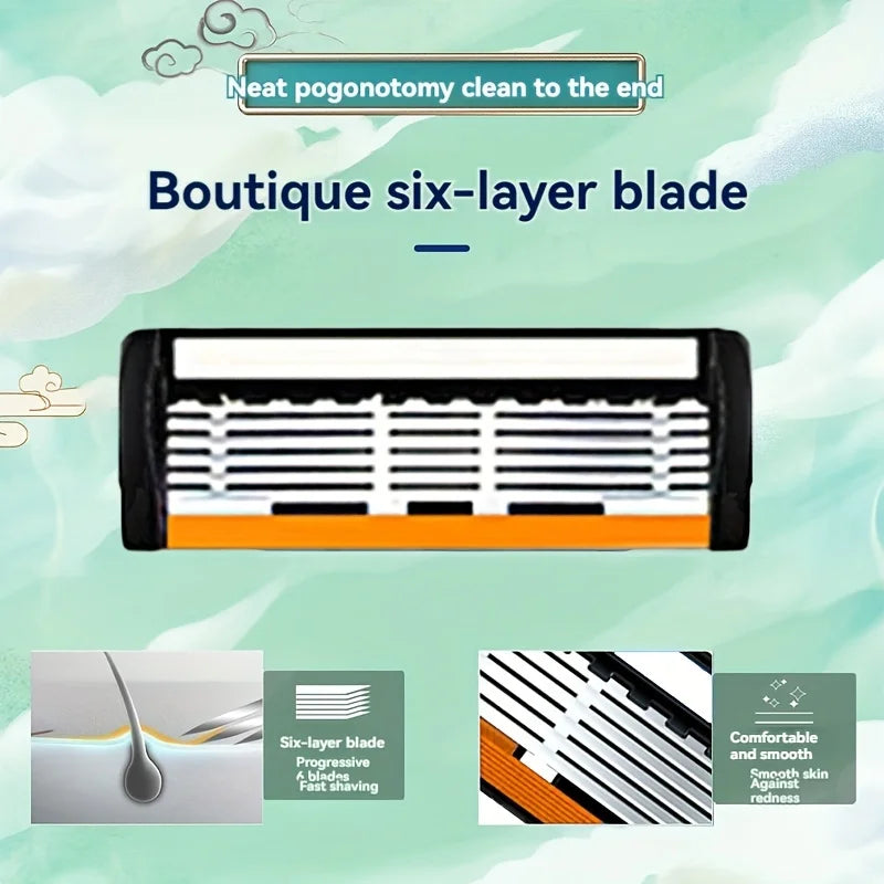 6-Layers Safety Razor Set High Quality Men Razor Sharp Stainless Steel Shaving Changeable Shaver Head Blade ﻿ - Nextwave Zone