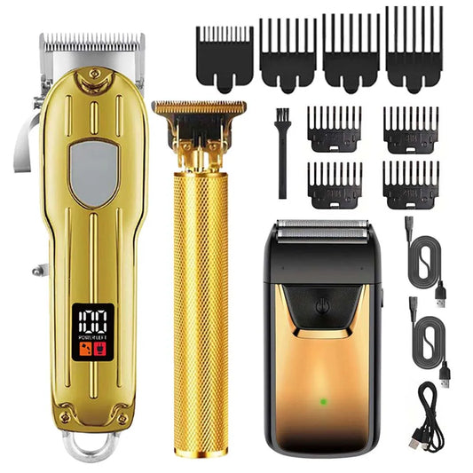 Professional Hair Clipper and Trimmer Set Men Electric Razor Shavers Beard Trimmer Rechargeable Barber Clippers Haircut Kit - Nextwave Zone