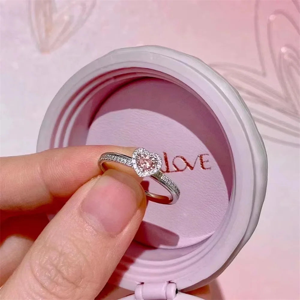 2024 New Fashion Heart Pink Moissanite Wedding Rings for Women Ladies Engagement Rings Jewelry Party Gifts Accessories - Nextwave Zone