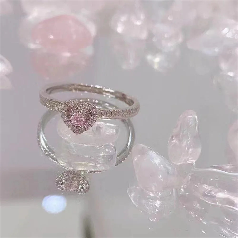 2024 New Fashion Heart Pink Moissanite Wedding Rings for Women Ladies Engagement Rings Jewelry Party Gifts Accessories - Nextwave Zone
