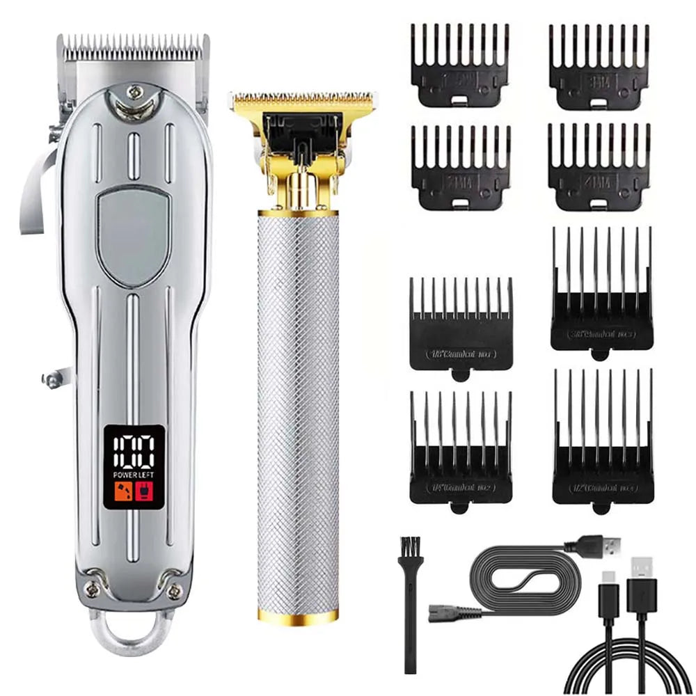 Professional Hair Clipper and Trimmer Set Men Electric Razor Shavers Beard Trimmer Rechargeable Barber Clippers Haircut Kit - Nextwave Zone