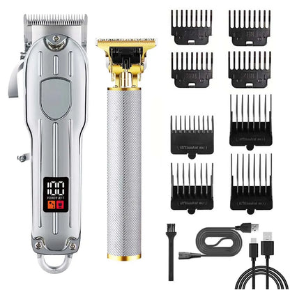 Professional Hair Clipper and Trimmer Set Men Electric Razor Shavers Beard Trimmer Rechargeable Barber Clippers Haircut Kit - Nextwave Zone