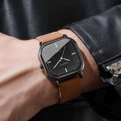 Fashion Square Minimalist Men's Quartz Watch Casual Leather Strap Wristwatch Reloj Hombre（Without Box） - Nextwave Zone