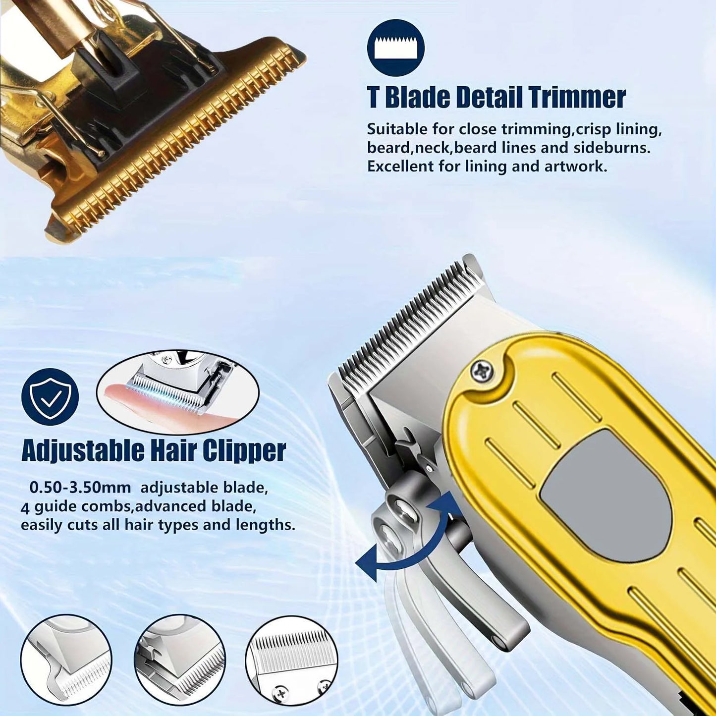 Professional Hair Clipper and Trimmer Set Men Electric Razor Shavers Beard Trimmer Rechargeable Barber Clippers Haircut Kit - Nextwave Zone
