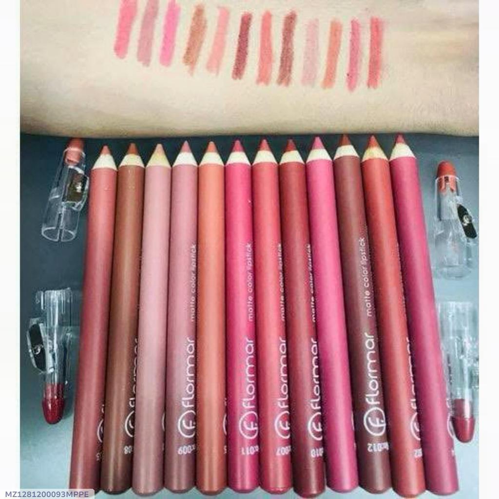 Flormar matte color lipstick pencils in assorted shades with swatches on arm