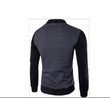 Men's two-tone black and gray long sleeve jacket, rear view, casual style